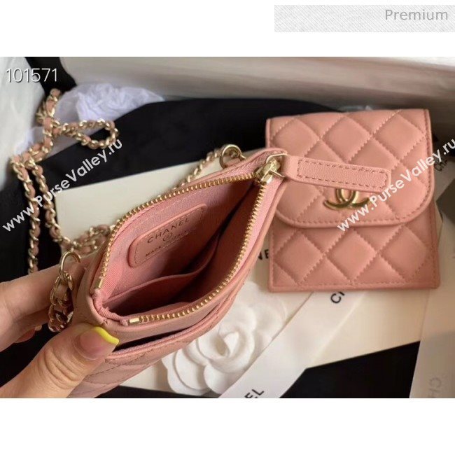 Chanel Quilted Lambskin Phone Holder Clutch with Chain and Coin Purse AP1191 Nude Pink 2020 (KN-20061726)