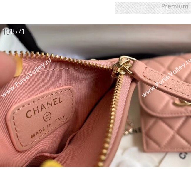 Chanel Quilted Lambskin Phone Holder Clutch with Chain and Coin Purse AP1191 Nude Pink 2020 (KN-20061726)