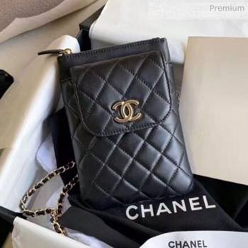 Chanel Quilted Lambskin Phone Holder Clutch with Chain and Coin Purse AP1191 Black 2020 (KN-20061727)