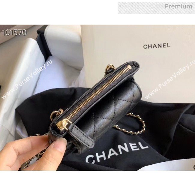 Chanel Quilted Lambskin Phone Holder Clutch with Chain and Coin Purse AP1191 Black 2020 (KN-20061727)