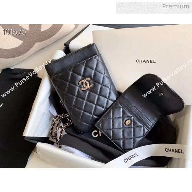 Chanel Quilted Lambskin Phone Holder Clutch with Chain and Coin Purse AP1191 Black 2020 (KN-20061727)