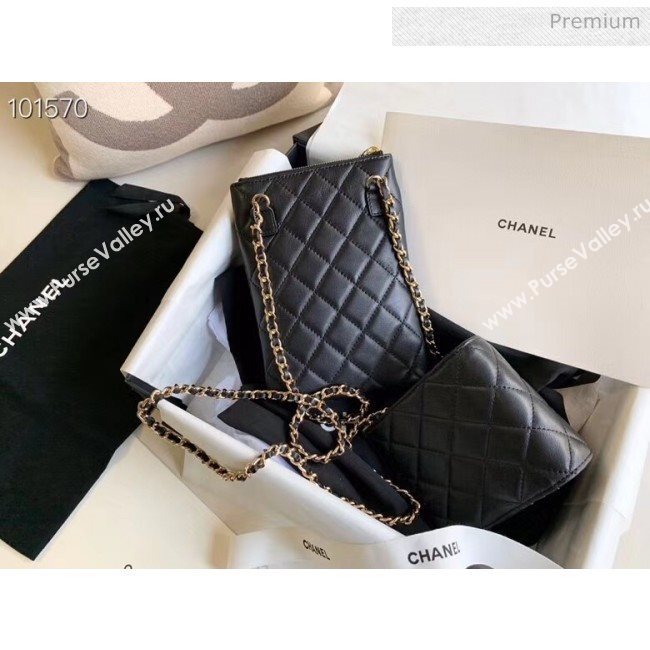 Chanel Quilted Lambskin Phone Holder Clutch with Chain and Coin Purse AP1191 Black 2020 (KN-20061727)