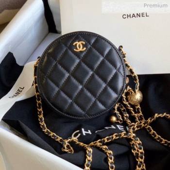 Chanel Quilted Lambskin Round Clutch with Metal Ball Chain Black 2020 (KN-20061801)