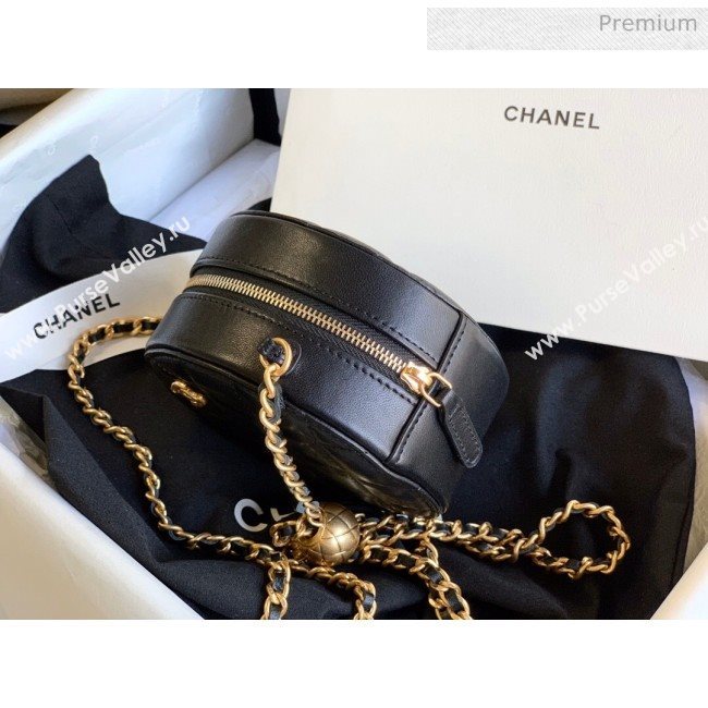 Chanel Quilted Lambskin Round Clutch with Metal Ball Chain Black 2020 (KN-20061801)