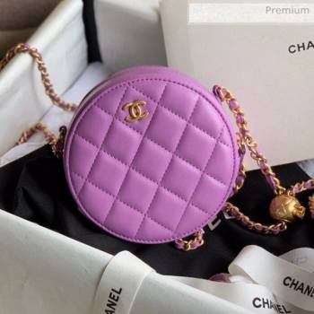 Chanel Quilted Lambskin Round Clutch with Metal Ball Chain Purple 2020 (KN-20061802)