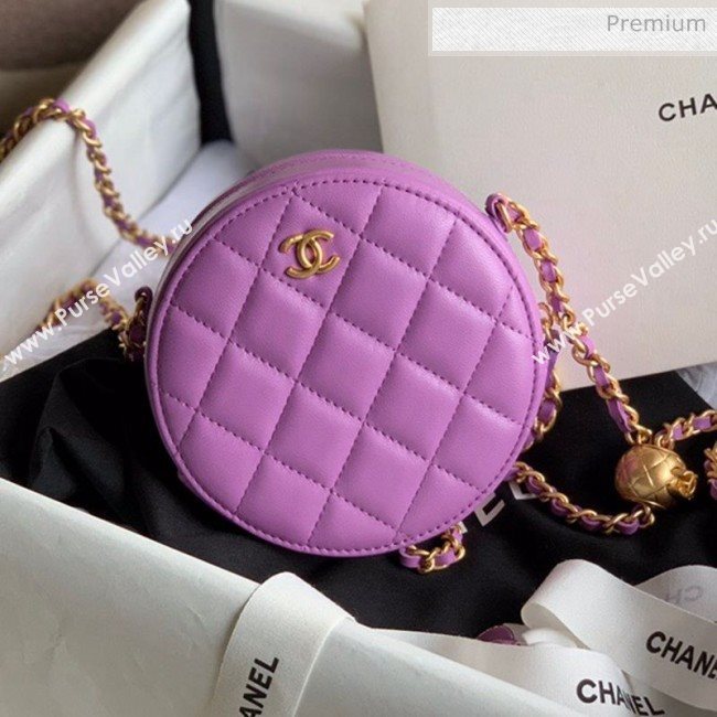 Chanel Quilted Lambskin Round Clutch with Metal Ball Chain Purple 2020 (KN-20061802)