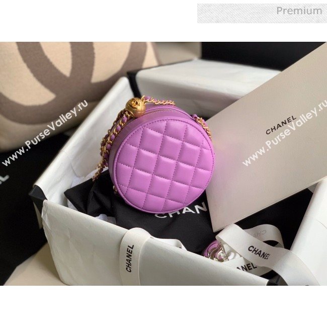 Chanel Quilted Lambskin Round Clutch with Metal Ball Chain Purple 2020 (KN-20061802)