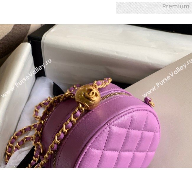 Chanel Quilted Lambskin Round Clutch with Metal Ball Chain Purple 2020 (KN-20061802)