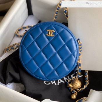 Chanel Quilted Lambskin Round Clutch with Metal Ball Chain Blue 2020 (KN-20061803)