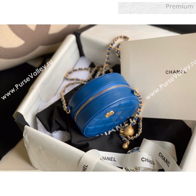 Chanel Quilted Lambskin Round Clutch with Metal Ball Chain Blue 2020 (KN-20061803)