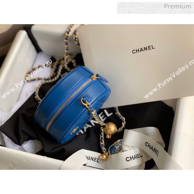 Chanel Quilted Lambskin Round Clutch with Metal Ball Chain Blue 2020 (KN-20061803)
