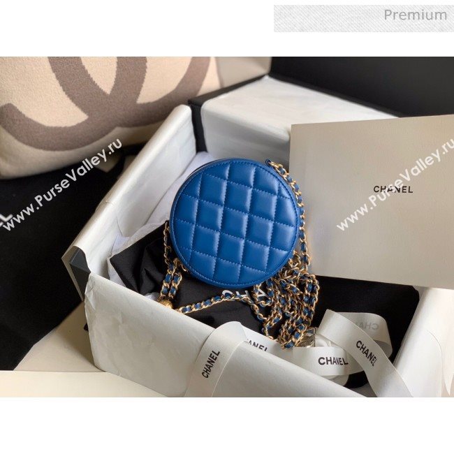 Chanel Quilted Lambskin Round Clutch with Metal Ball Chain Blue 2020 (KN-20061803)