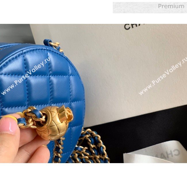 Chanel Quilted Lambskin Round Clutch with Metal Ball Chain Blue 2020 (KN-20061803)