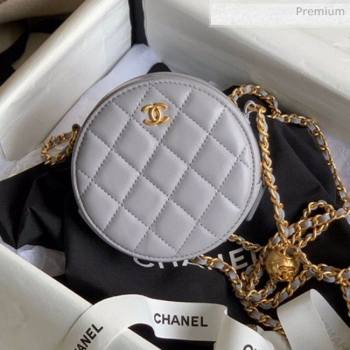 Chanel Quilted Lambskin Round Clutch with Metal Ball Chain Gray 2020 (KN-20061804)