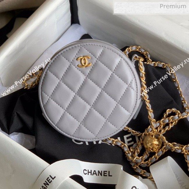 Chanel Quilted Lambskin Round Clutch with Metal Ball Chain Gray 2020 (KN-20061804)