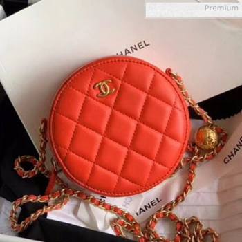 Chanel Quilted Lambskin Round Clutch with Metal Ball Chain Red 2020 (KN-20061806)