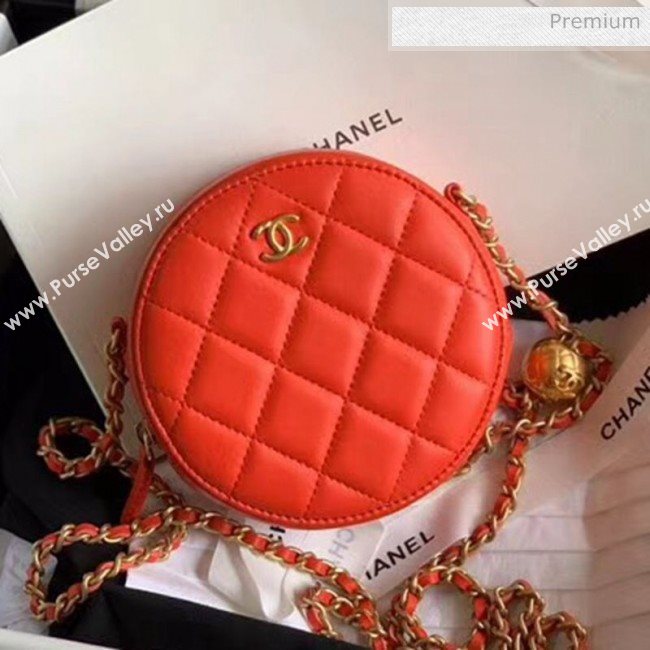 Chanel Quilted Lambskin Round Clutch with Metal Ball Chain Red 2020 (KN-20061806)