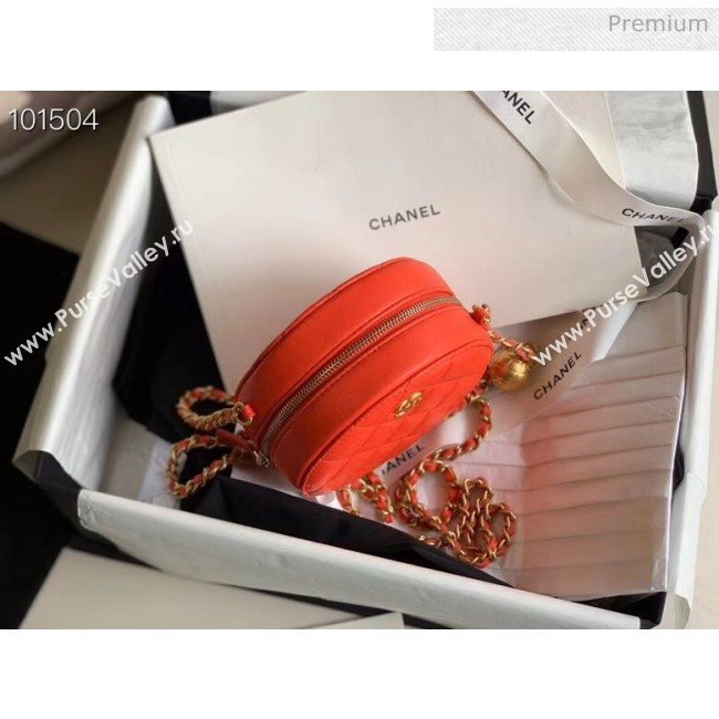 Chanel Quilted Lambskin Round Clutch with Metal Ball Chain Red 2020 (KN-20061806)