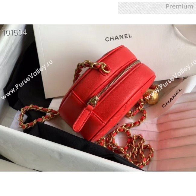 Chanel Quilted Lambskin Round Clutch with Metal Ball Chain Red 2020 (KN-20061806)