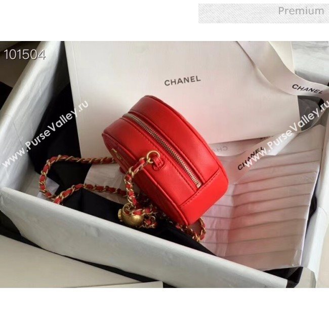 Chanel Quilted Lambskin Round Clutch with Metal Ball Chain Red 2020 (KN-20061806)