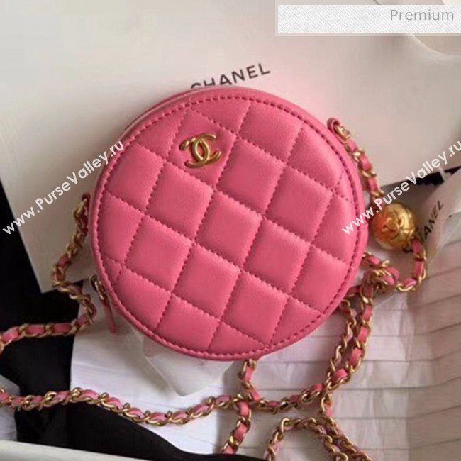 Chanel Quilted Lambskin Round Clutch with Metal Ball Chain Pink 2020 (KN-20061805)