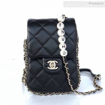 Chanel Quilted Leather Vertical Small Flap Bag with Pearls Chain AS1624 Black 2020 (YD-20061807)