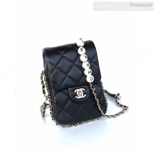 Chanel Quilted Leather Vertical Small Flap Bag with Pearls Chain AS1624 Black 2020 (YD-20061807)