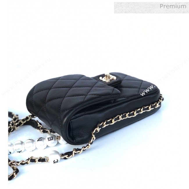 Chanel Quilted Leather Vertical Small Flap Bag with Pearls Chain AS1624 Black 2020 (YD-20061807)