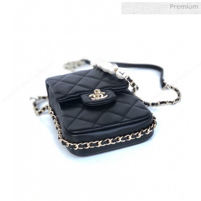 Chanel Quilted Leather Vertical Small Flap Bag with Pearls Chain AS1624 Black 2020 (YD-20061807)