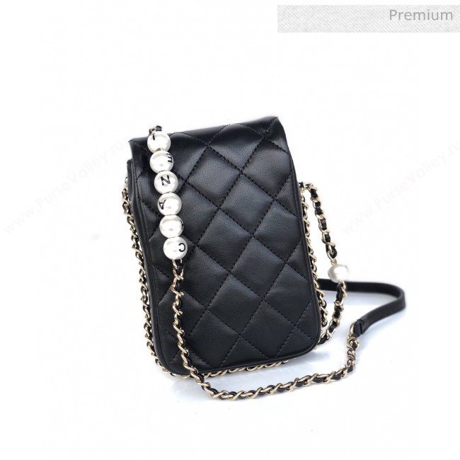 Chanel Quilted Leather Vertical Small Flap Bag with Pearls Chain AS1624 Black 2020 (YD-20061807)