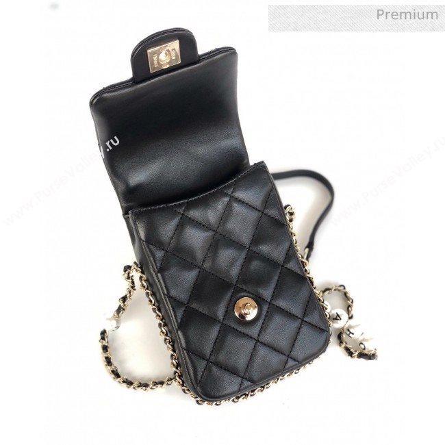 Chanel Quilted Leather Vertical Small Flap Bag with Pearls Chain AS1624 Black 2020 (YD-20061807)