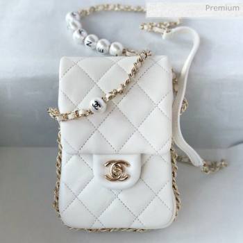 Chanel Quilted Leather Vertical Small Flap Bag with Pearls Chain AS1624 White 2020 (YD-20061808)