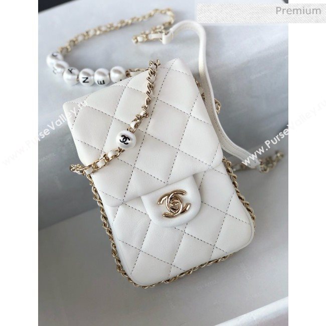 Chanel Quilted Leather Vertical Small Flap Bag with Pearls Chain AS1624 White 2020 (YD-20061808)