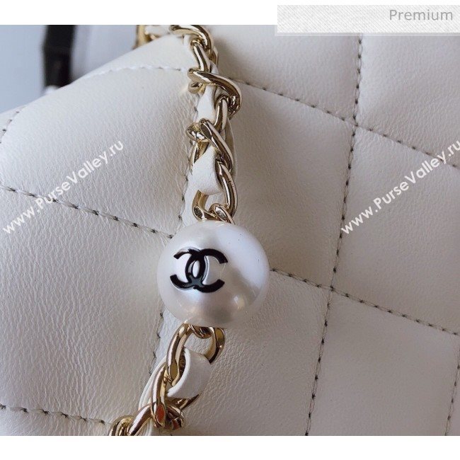 Chanel Quilted Leather Vertical Small Flap Bag with Pearls Chain AS1624 White 2020 (YD-20061808)