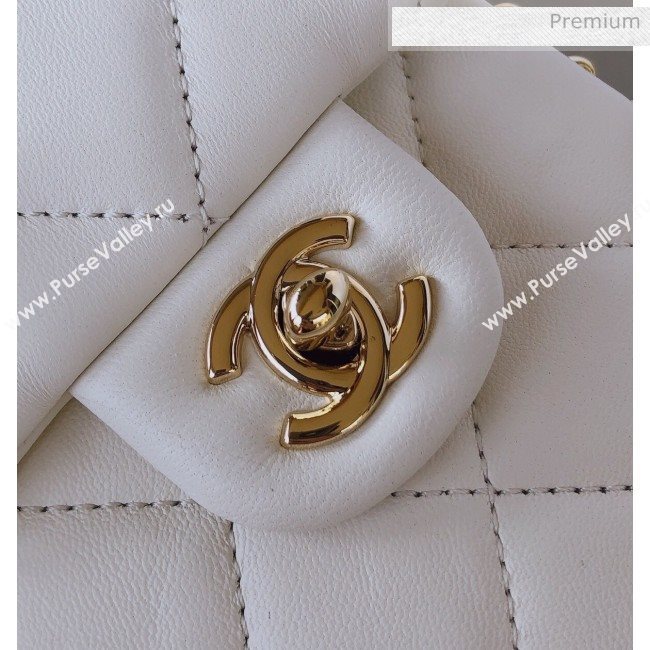 Chanel Quilted Leather Vertical Small Flap Bag with Pearls Chain AS1624 White 2020 (YD-20061808)