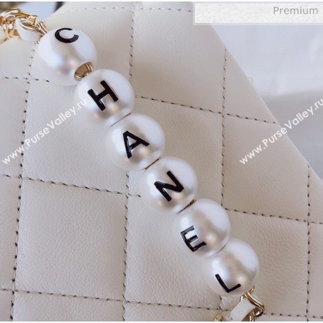 Chanel Quilted Leather Vertical Small Flap Bag with Pearls Chain AS1624 White 2020 (YD-20061808)