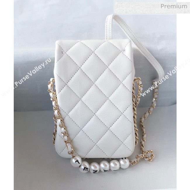 Chanel Quilted Leather Vertical Small Flap Bag with Pearls Chain AS1624 White 2020 (YD-20061808)