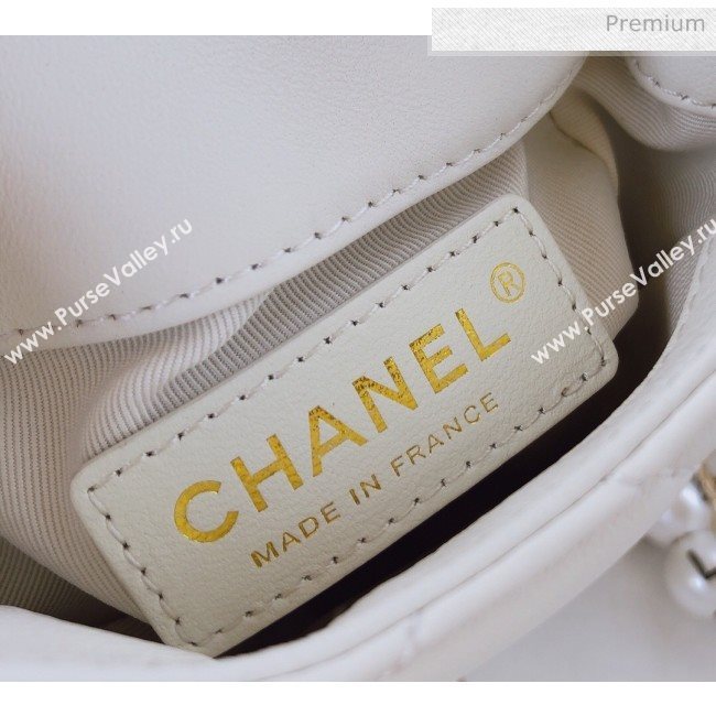 Chanel Quilted Leather Vertical Small Flap Bag with Pearls Chain AS1624 White 2020 (YD-20061808)