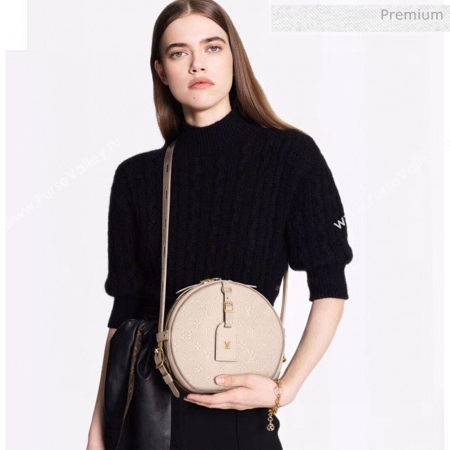 Louis Vuitton Boite Chapeau Souple MM Bag in Monogram Embossed Leather M45276 Cream Beige 2020 (KI-20061910)