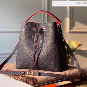 Louis Vuitton NéoNoé MM Bucket Bag in Monogram Embossed Leather M45306 Navy Blue/Red 2020 (KI-20061915)
