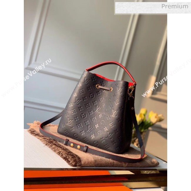 Louis Vuitton NéoNoé MM Bucket Bag in Monogram Embossed Leather M45306 Navy Blue/Red 2020 (KI-20061915)