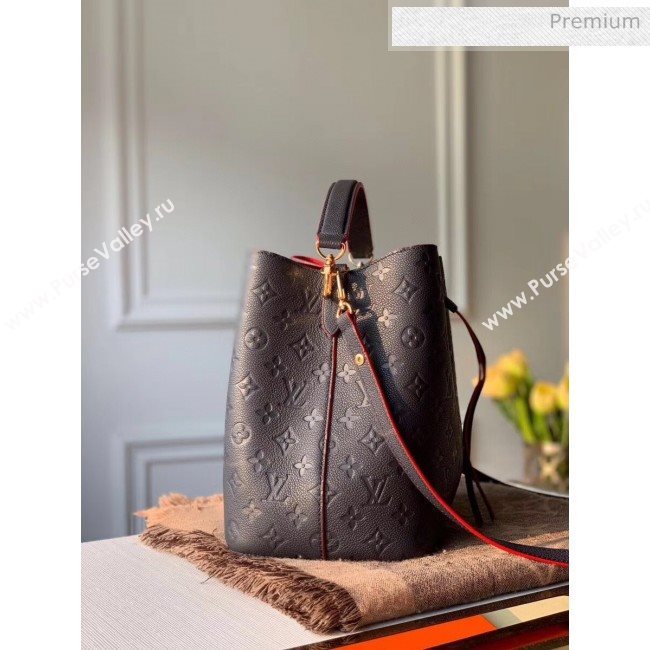 Louis Vuitton NéoNoé MM Bucket Bag in Monogram Embossed Leather M45306 Navy Blue/Red 2020 (KI-20061915)