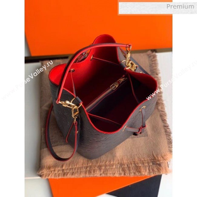 Louis Vuitton NéoNoé MM Bucket Bag in Monogram Embossed Leather M45306 Navy Blue/Red 2020 (KI-20061915)