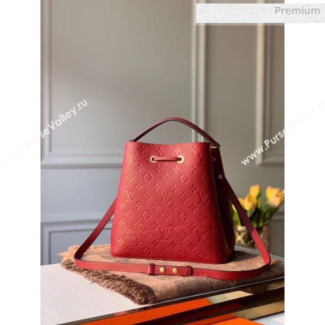 Louis Vuitton NéoNoé MM Bucket Bag in Monogram Embossed Leather M45256 Red 2020 (KI-20061916)