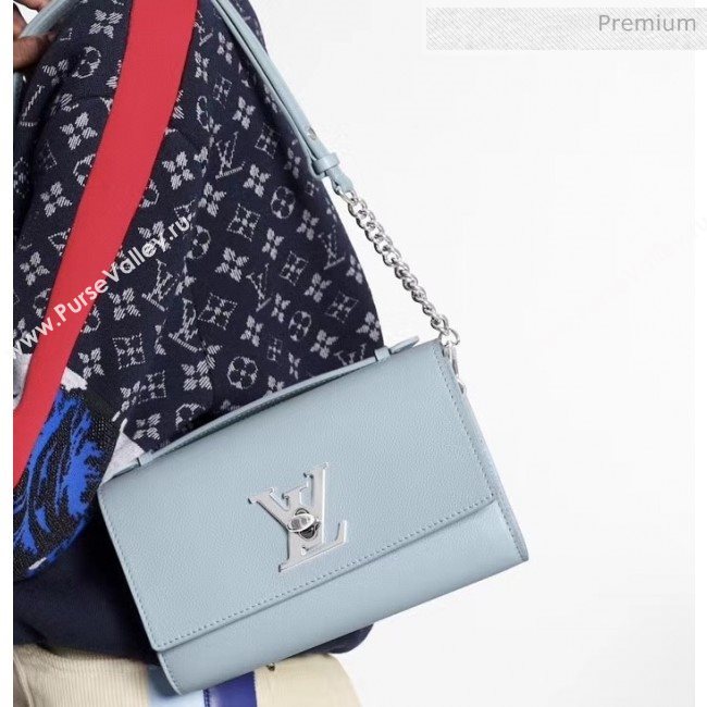 Louis Vuitton Lockme Clutch/Shoulder Bag in Grained Calfskin M56136 Light Blue 2020 (KI-20061918)