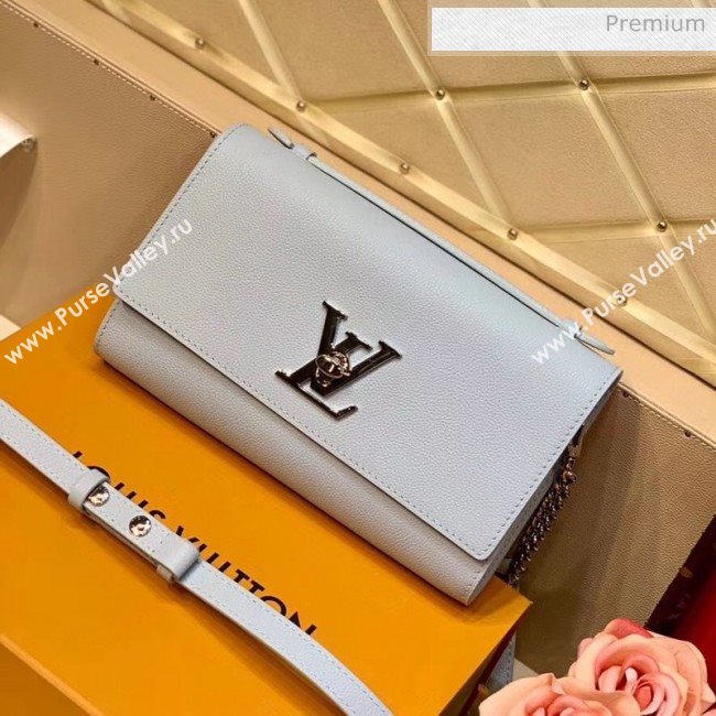 Louis Vuitton Lockme Clutch/Shoulder Bag in Grained Calfskin M56136 Light Blue 2020 (KI-20061918)