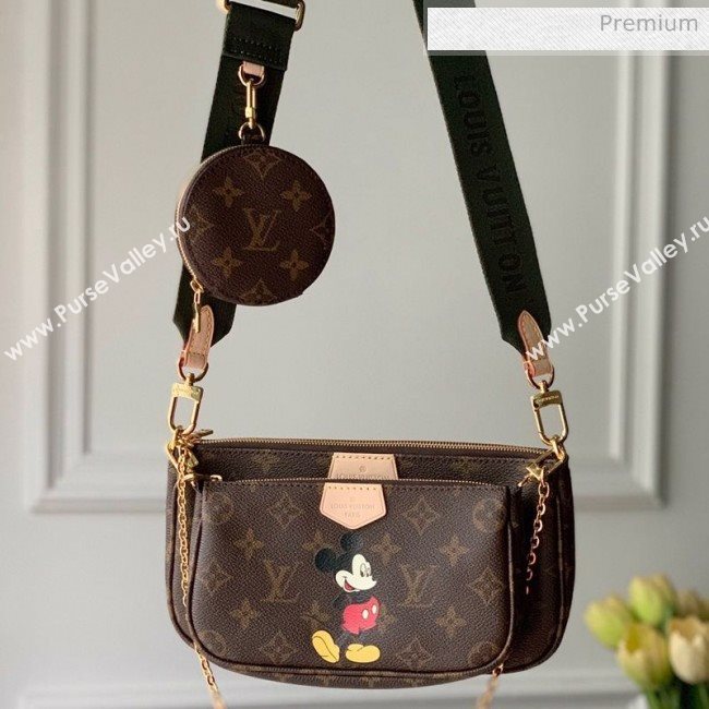 Louis Vuitton Multi Pochette Accessoires Monogram Canvas Mickey Mouse Triple Shoulder Bag M44813 Green 2020 (KI-20061922)