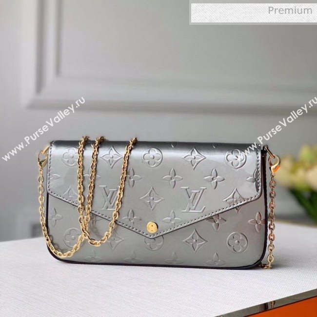 Louis Vuitton Félicie Pochette Chain Wallet WOC in Monogram Patent Calfskin M60067 Silver 2020 (KI-20061927)