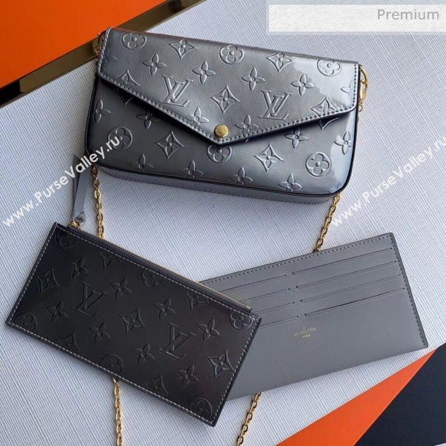 Louis Vuitton Félicie Pochette Chain Wallet WOC in Monogram Patent Calfskin M60067 Silver 2020 (KI-20061927)