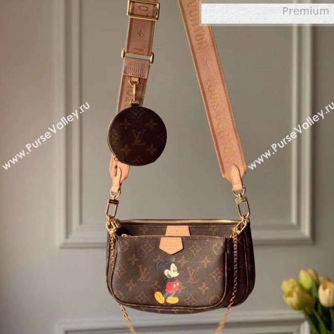 Louis Vuitton Multi Pochette Accessoires Monogram Canvas Mickey Mouse Triple Shoulder Bag M44813 Pink 2020 (KI-20061923)